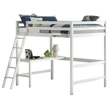 Hillsdale Caspian Full Wood Loft Bed With Hanging Nightstand, White