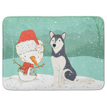 Siberian Husky Snowman Christmas Machine Washable Memory Foam Mat