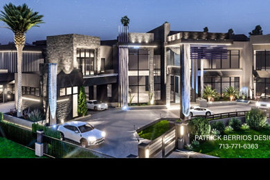 Example of a huge trendy two-story exterior home design