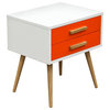 Tangent 2-Drawer Accent Table With White Top, Orange Drawers And Oak Legs