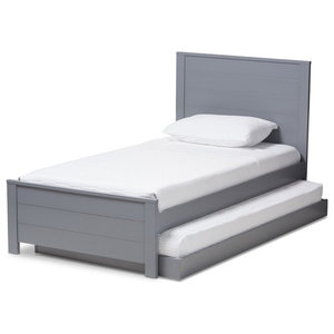 Finished Wood Platform Bed With Trundle, Gray Twin Platform Bed