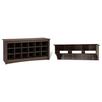 Home Square 2-Piece Set with Entryway Cubbie Shelf Coat Rack & Storage Bench