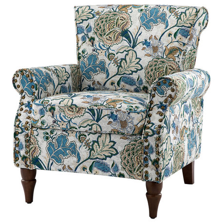 Wooden Upholstered Armchair, Green