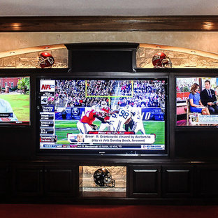 Home theater - transitional home theater idea in Kansas City