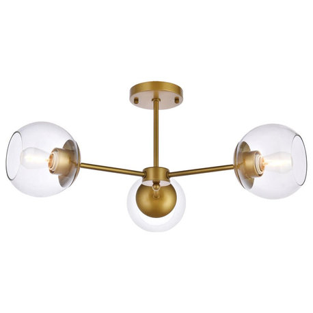 Elegant Lighting LD648F26 Briggs 3 Light 26"W Semi-Flush Ceiling - Brass /