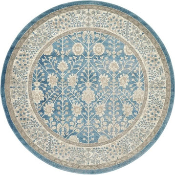 Country and Floral Linz 7'3" Round Lagoon Area Rug
