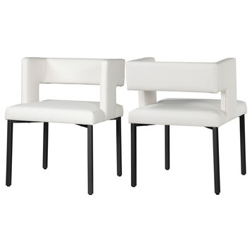 The Verve Dining Chair, Set of 2, White Vegan Leather, Matte Black Iron Legs