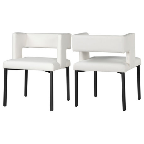 The Verve Dining Chair, Set of 2, White Vegan Leather, Matte Black Iron Legs