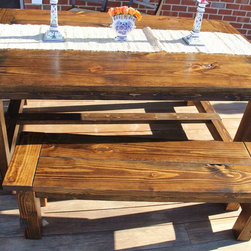 6 Ft. Pine Pine Farmhouse Table & Matching Bench - Dining Tables