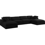 Meridian Furniture - Serene Linen Textured Fabric Deluxe Comfort 6-Piece U-Shaped Sectional, Black - There's lots to love about the Serene linen textured deluxe cloud-like comfort modular collection, and this piece is not an exception. The soft black linen textured fabric is cozy and sleek to the touch while the overstuffed down/feather cushions provide gentle support so you can relax and unwind like a VIP. Customize your seating with this modular set by adding the pieces you like most. Latches under each piece make it easy to snap them into position for a look that's modern yet welcoming.