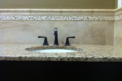 Transitional beige tile and porcelain tile bathroom photo in New York