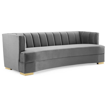 Encompass Channel Tufted Performance Velvet Curved Sofa, Gray