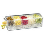 PRODYNE - PRODYNE AB6 Acrylic Condiments On Ice Keep Chilled For Hours - Keep condiments, garnishes, salad bar fixings and appetizers chilled and fresh. Spread a bed of cubed or crushed ice on bottom of tray and position the 4 condiment compartments above. Everything stays chilled and fresh throughout the party. Many uses for great entertaining Hamburger and Hot Dog Condiments, Wet Bar Garnishes, Salad Bar Fixings, Fruit & Veggie Appetizers, Shrimp/Crab/Seafood Appetizers. Each removable compartment has a 2 cup capacity. Color Box.