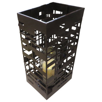 Tall 24" Geometric Squares Candle Holder, Abstract Pillar Modern Art Deco