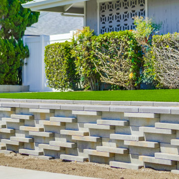 Front yard Remodel with Pavers, Walls, Artificial Grass, Planters & More