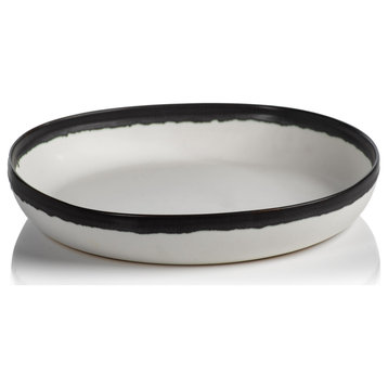 Tasso White Shallow Bowl with Black Rim, S