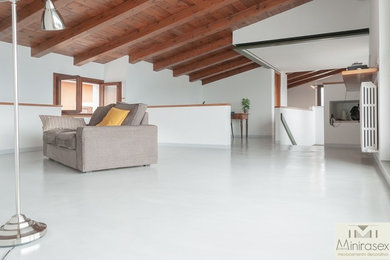 Immagine di un soggiorno moderno con pavimento grigio