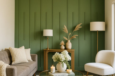 This is an example of a small contemporary formal enclosed living room in Adelaide with ceramic floors, no fireplace, no tv, multi-coloured floor, timber and decorative wall panelling.