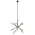 Elegant - Elegant Living District Axel Collection Chandelier, Black/Brass - A postmodern design masquerading as a more traditional hanging fixture, the Axel collection is a study in diversity. Curiously placed arms each end with socket that orbits around a central circular frame. The classic Black and brass finish contrasts with the joyful eccentricity of the configuration to create a surprisingly unified whole that hangs playfully in a stairwell, living room, or dining room.