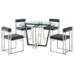 Armen Living - Devi Anastasia Round Brushed Steel and Charcoal Glass Dining Table 5-Piece Set - Bring luxury and comfort to your dining experiences with the Devi Anastasia 5 Piece Dining Set by Armen Living. This dining set includes 1 Devi Round Glass Dining Table with Metal base and 4 Anastasia Dining Chairs in Fabric and Metal. Featuring an elegant mix of materials, our dining set offers an abundance of polish and sophistication. The 48" round, glass top of the dining table floats upon an angular and clean-lined base. The metallic base utilizes contrasting finishes for elevated drama and modern elegance. It serves as a stunning complement to our sleek and charming Anastasia dining chairs. A cylindrical cushion is beautifully balanced upon its airy frame to offer comfortable back support. Its cushioned backrest and padded seat showcase a neat channeling detail that provides texture for a chic and inviting look. The Anastasia chair is upholstered in performance fabric to offer easy care and maintenance. Altogether, this dining set becomes a sophisticated centerpiece for your kitchen, dining, or living space. These pieces can effortlessly provide the grandeur and comfort for anything from your casual to formal meals. Featuring premium materials and quality craftsmanship, our dining set can loyally serve you for years to come. The Devi Anastasia 5 Piece Round Glass Dining Table Set is available in matching finishes and a variety of colors, or sold separately to achieve any look you desire.