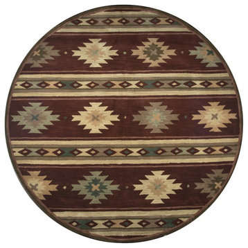 Alora Decor Ryder 8' Round Tribal Burgundy/Tan/Khaki/Sage Hand-Tufted Area Rug