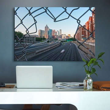 Atlanta, Georgia Skyline Framed by a Chain Link Fence, by Circle Capture