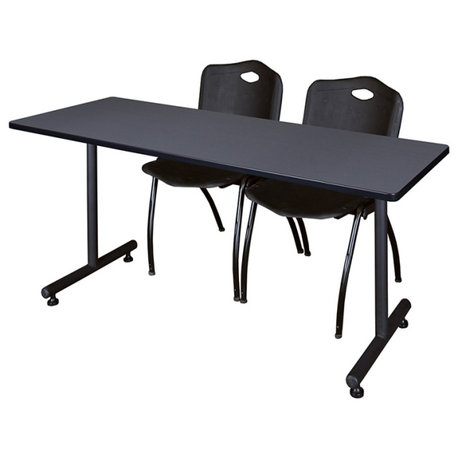 72" x 24" Kobe Training Table- Grey & 2 'M' Stack Chairs- Black