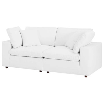 Loveseat Sofa, Faux Vegan Leather, White, Modern, Living Lounge Hospitality