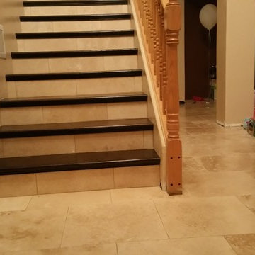 travertine and wood staircase
