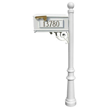 Mailbox Post System-Fluted Base, Ball Finial, White