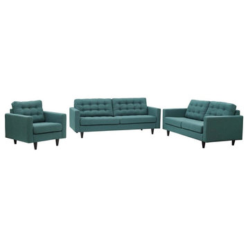 Empress Sofa, Loveseat and Armchair Set of 3, Teal