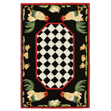 Rooster 2408/48 Outdoor Rug, Black, Green, Red, White, Yellow, 3'6"x5'6"