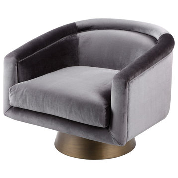 Pangea Home Audrina Swivel Velvet & Metal Lounge Chair in Brass & Gray
