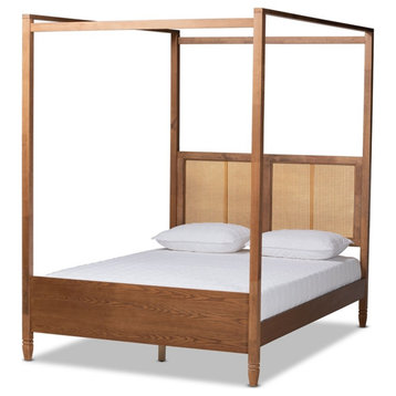Bowery Hill Brown Finished Wood Queen Size Canopy Bed