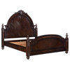 Bed Classical Queen Carved Solid Wood Distressed Dark Rustic Pecan