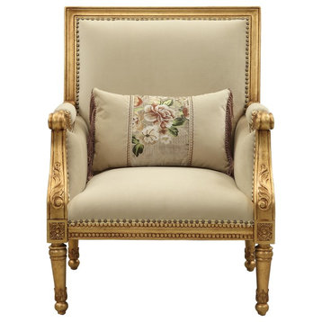 ACME Daesha Accent Chair and Pillow, Fabric and Antique Gold