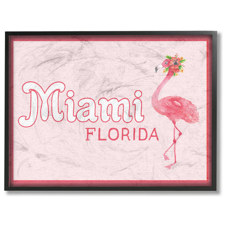 Miami Florida Flamingo, 16"x20", Framed Giclee Texturized Art