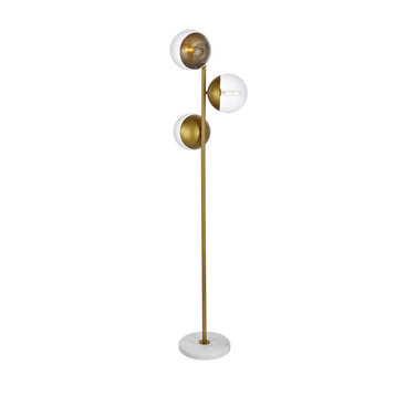 Eclipse 3-Light Floor Lamp, Brass With Clear Glass
