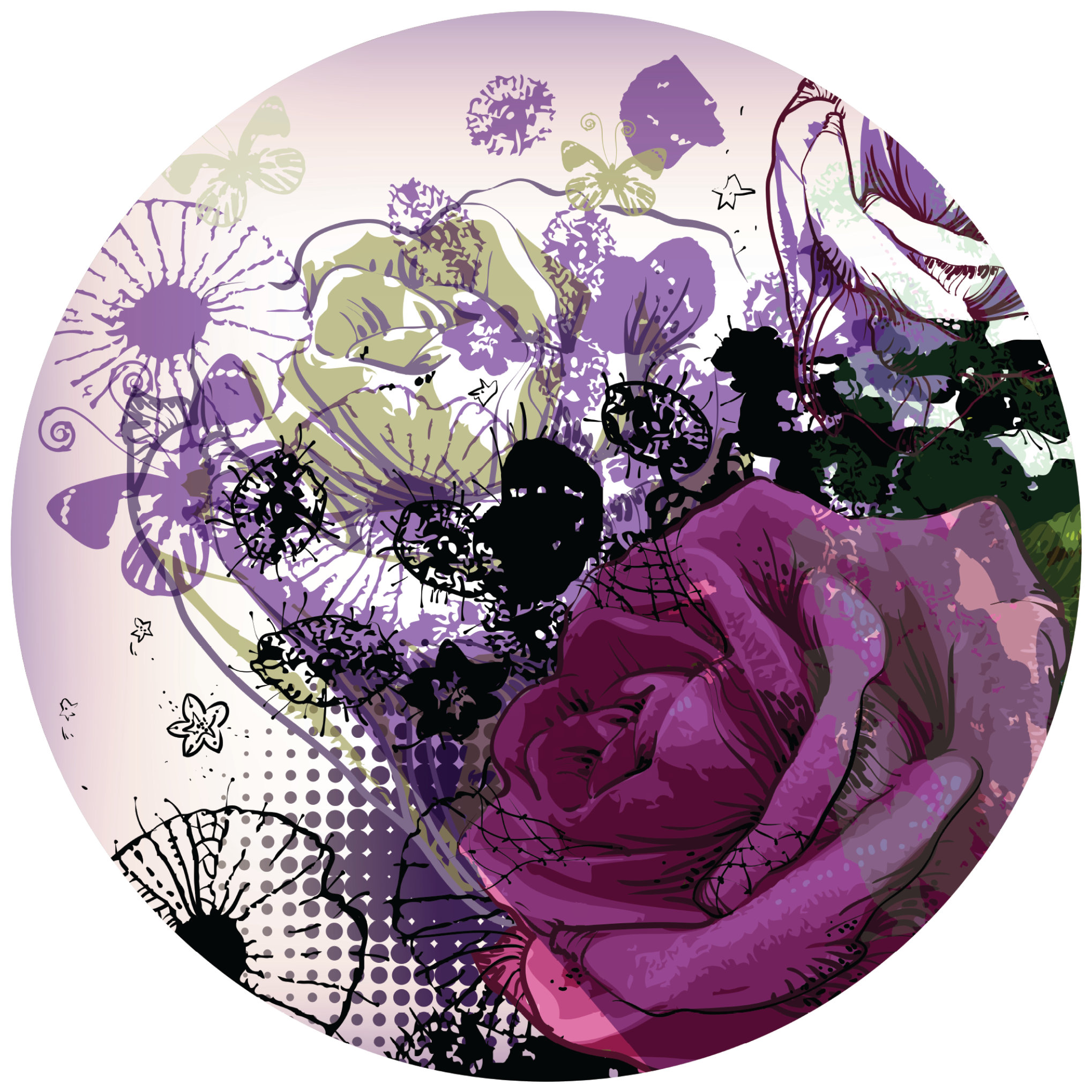 Girly Pink Rose Circular Peel and Stick Wall Mural 55