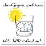 DDCG - Life Gives You Lemons Make Vodka Soda Canvas Wall Art, 16"x16" - Add a little humor to your walls with the Life Gives You Lemons Make Vodka Soda Canvas Wall Art. This premium gallery wrapped canvas features an illustration of a vodka soda with the inspirational phrase "When life gives you lemons add a little vodka soda" on a minimalist white background. The wall art is printed on professional grade tightly woven canvas with a durable construction, finished backing, and is built ready to hang. The result is a funny piece of wall art that is perfect for your bar, kitchen, gallery wall or above your bar cart. This piece makes a great gift for any optimist or cocktail lover.