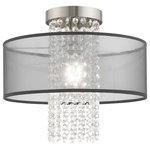 Livex Lighting - Livex Lighting Brushed Nickel 1-Light Ceiling Mount - The Bella Vista collection features a hand crafted translucent black shade over a brushed nickel finish and clear crystal strands cascading in a waterfall effect to convey the glitz and glamour from an iconic time that is making a modern comeback.