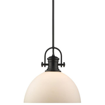 Hines 1 Light Pendant in Black with Opal Glass
