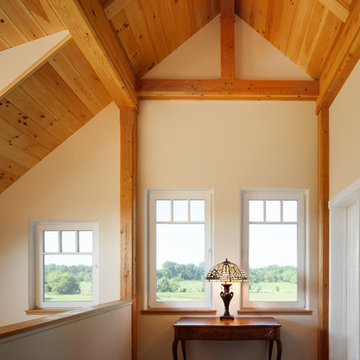 Timber accents warm the second floor