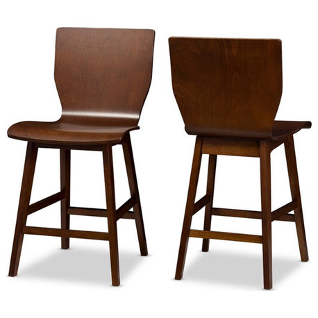 Baxton Studio Elsa 24" Counter Stool in Dark Walnut (Set of 2)