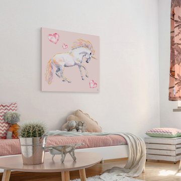 "Pink Dancing Unicorn" Painting Print on Wrapped Canvas
