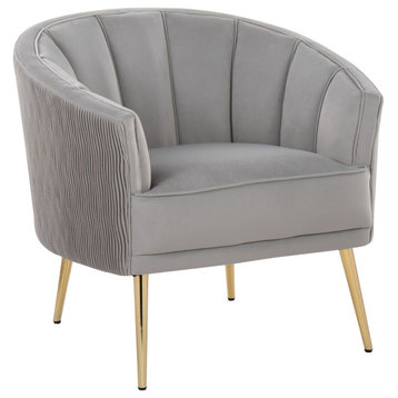 Tania Pleated Waves Accent Chair, Gold Steel, Silver Velvet