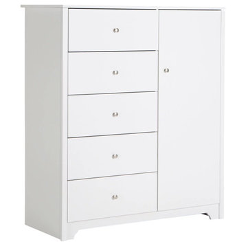 Contemporary Vertical Dresser, 5 Spacious Drawers & Side Storage Cabinet, White