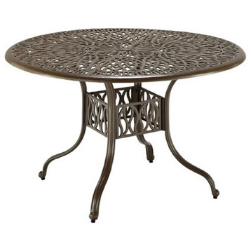 Pemberly Row Coastal Brown Cast Aluminum Round Outdoor Dining Table