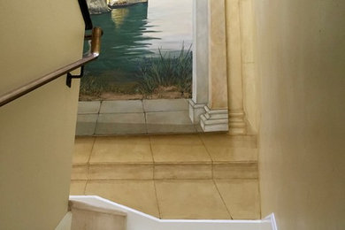 Painted Mural Panel and integrated with sepia on to large stairwell