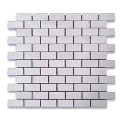 Stone Center Corp - Thassos White Marble 1x2 Brick Subway Mosaic Tile Polished, 1 sheet - Wall And Floor Tile